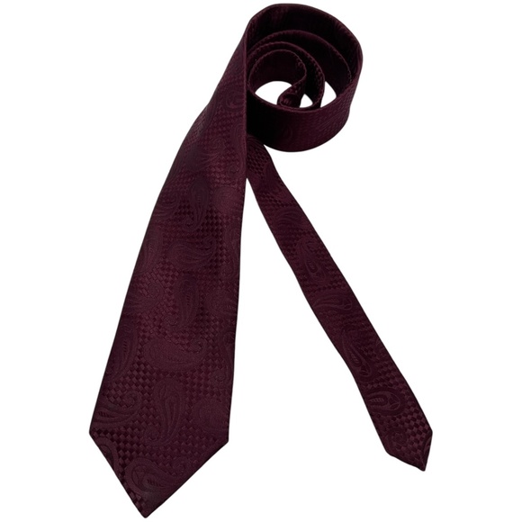 TURNBULL & ASSER Burgundy Geometric Paisley Silk LUXURY Tie HANDMADE ENGLAND - Picture 1 of 4